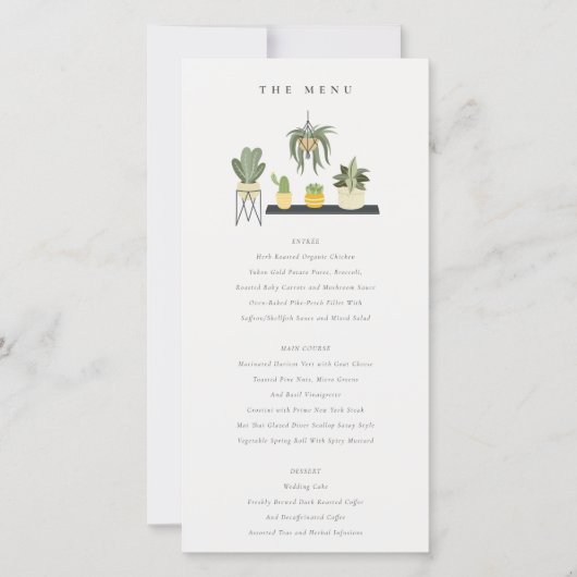 Carte de menu de Mariage Plante Succulent Poted Le (Devant)