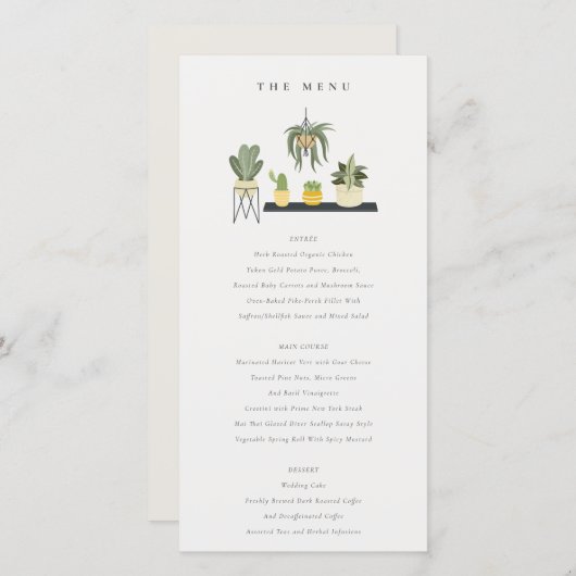 Carte de menu de Mariage Plante Succulent Poted Le (Devant / Derrière)
