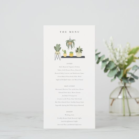 Carte de menu de Mariage Plante Succulent Poted Le (Debout devant)