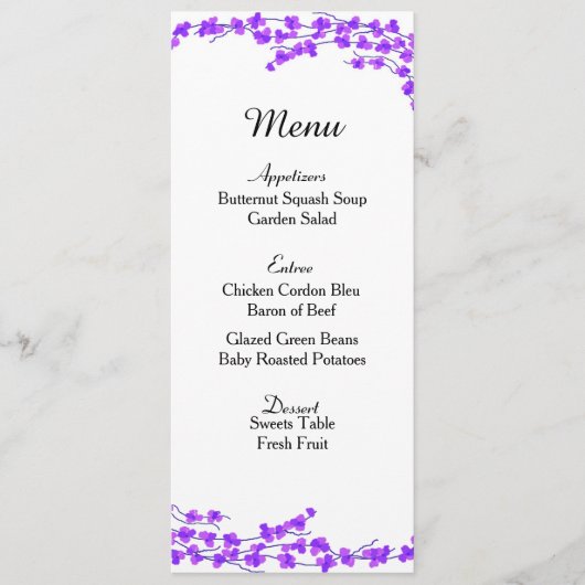 Carte de menu de mariage Purple Blossoms (Devant)