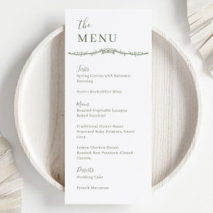Carte de Menu de Mariage Rambling Rose Vine Sage C
