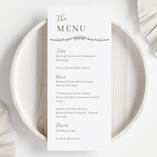 Carte de Menu de Mariage Rambling Rose Vine Sage C