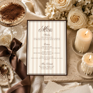 Carte de menu de mariage rayé Cappuccino Espresso