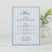 Carte de menu de mariage rayée bleue (Debout devant)