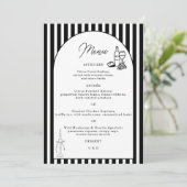 Carte de menu de mariage rayée noir et blanc (Debout devant)