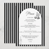 Carte de menu de mariage rayée noir et blanc (Devant / Derrière)