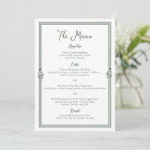 Carte de menu de mariage rayée vert olive Old Mone (Debout devant)