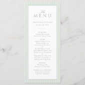 Carte de menu de mariage rayée vert sauge (Devant)