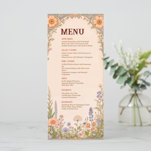 Carte de Menu de Mariage Rétro Chic (Debout devant)