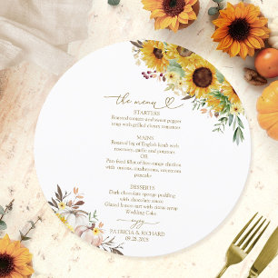 Carte de menu de mariage rond automne citrouille