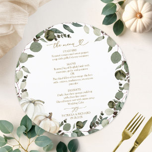 Carte de menu de mariage rond citrouille verdure