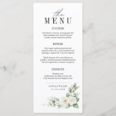 Carte de Menu de Mariage Rose Blanche et Feuillage (Devant)