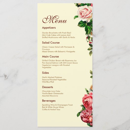 Carte de menu de mariage Rose Élégante (Devant)
