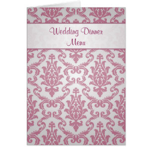 Carte de menu de mariage - rose foncé de damassé