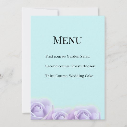 Carte de menu de mariage Rose Lavande (Devant)