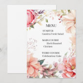 Carte de Menu de Mariage Rose Romantique (Devant / Derrière)