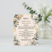 Carte de menu de mariage ruban floral jaune doré (Debout devant)