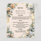 Carte de menu de mariage ruban floral jaune doré (Devant)