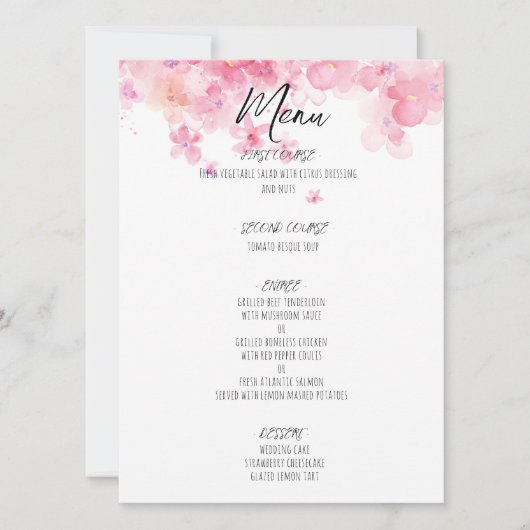 Carte de menu de mariage rustique aquarelle à fleu (Devant)