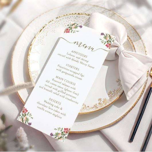 Carte de menu de mariage rustique fleur de prairie