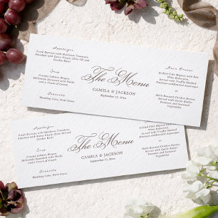 Carte de Menu de Mariage Simple Blanc et Marron