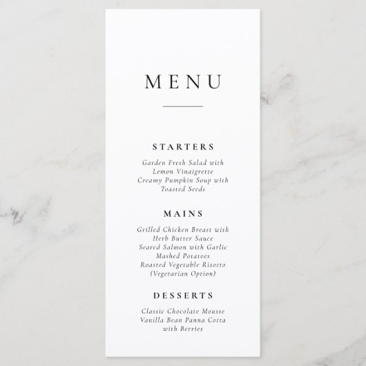 Carte de menu de mariage simple classique (Devant)
