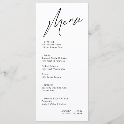 Carte de menu de mariage simple et moderne (Devant)