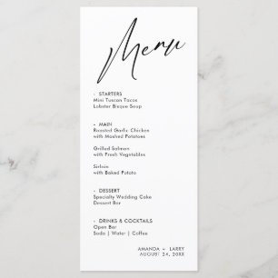 Carte de menu de mariage simple et moderne