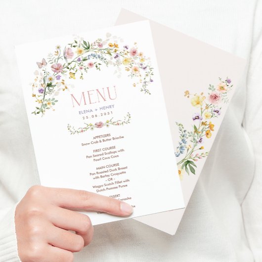 Carte de menu de mariage Soft Fleur sauvage enchan