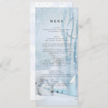Carte de menu de mariage sous la neige d'hiver