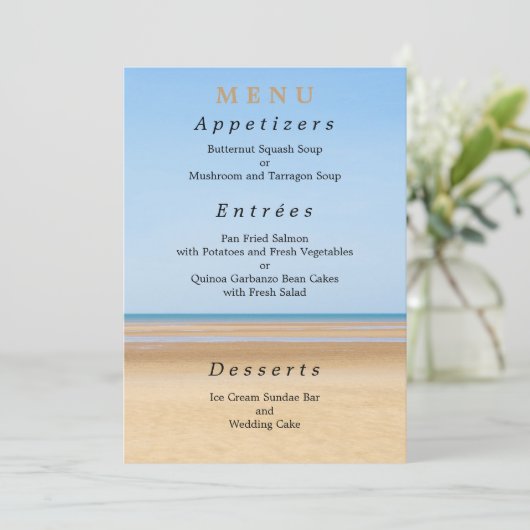 Carte de Menu de Mariage sur la Plage (Debout devant)