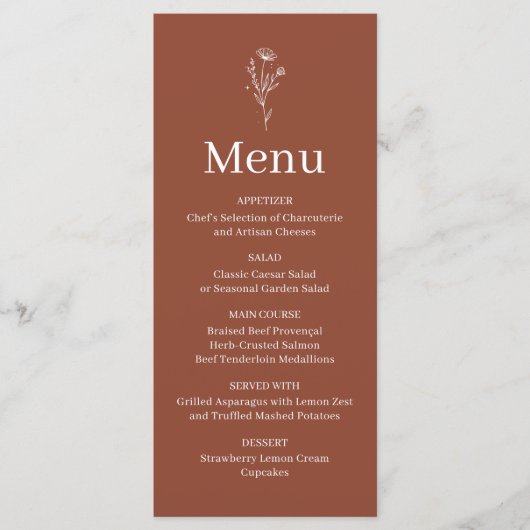Carte de menu de mariage Terracotta Boho (Devant)