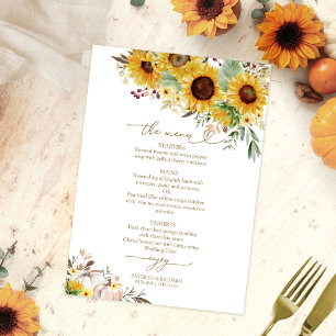 Carte de menu de mariage tournesol citrouille Bour