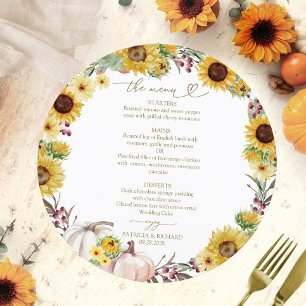 Carte de menu de mariage Tournesol Citrouille Cerc