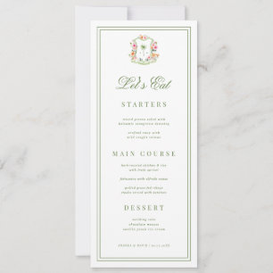 Carte de menu de mariage tropical avec monogramme 