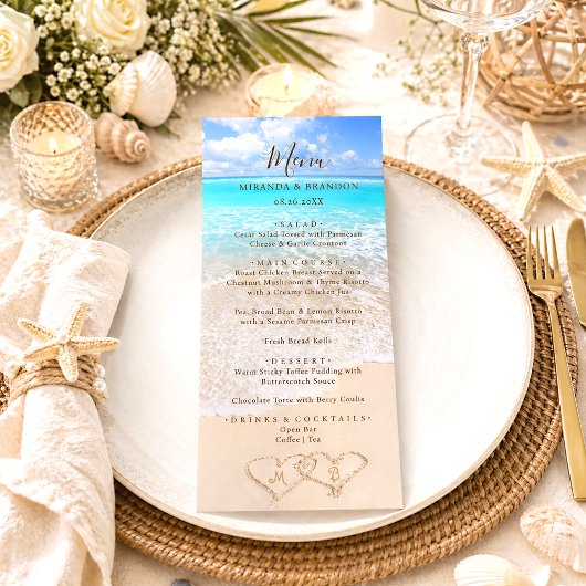 Carte de Menu de Mariage Tropical sur la Plage aux