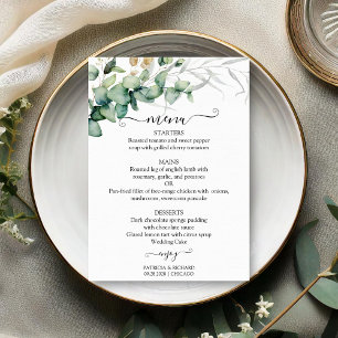 Carte de Menu de Mariage Végétal Chic Rustique