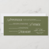 Carte de Menu de Mariage Vert Olive Ancien Argent (Devant)