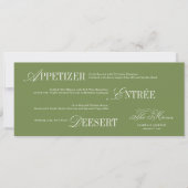 Carte de menu de mariage vert olive Old Money (Devant)