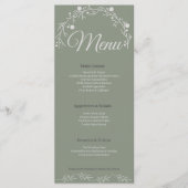 Carte de Menu de Mariage Vert Sage Élégant (Devant)