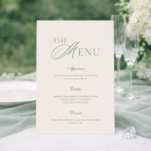 Carte de menu de mariage vert sauge élégante