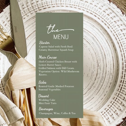 Carte de Menu de Mariage Vert Sauge Modifiable