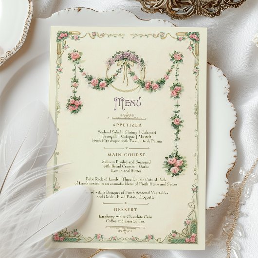 Carte de menu de mariage victorien