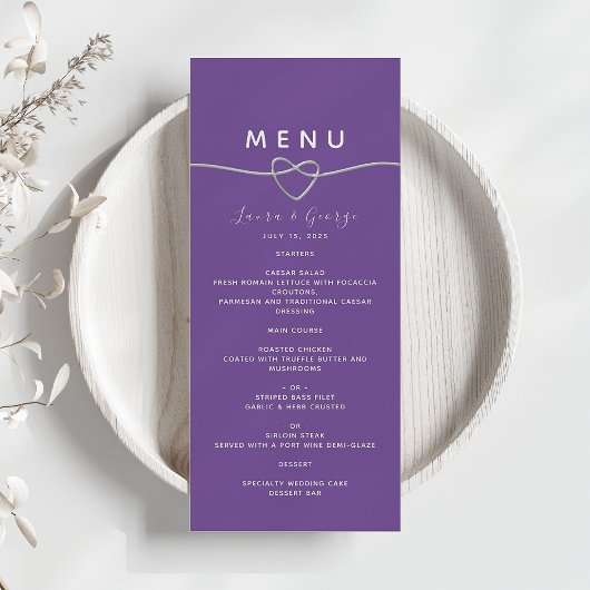Carte de Menu de Mariage Violet Moderne