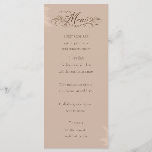 Carte de Menu de Mariage Whispering Pampas (Devant)