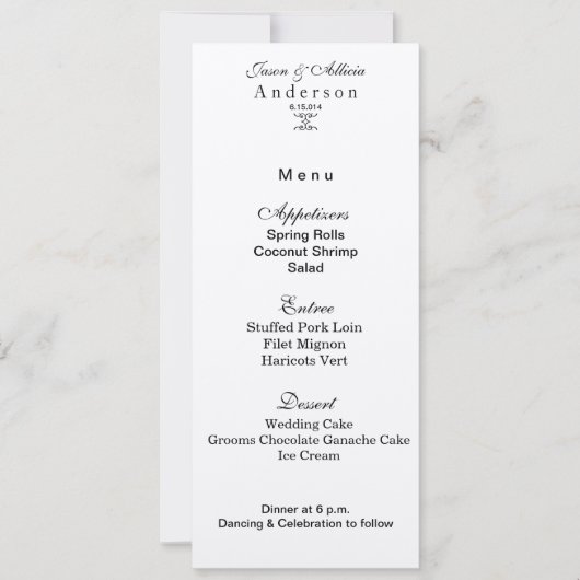 Carte de menu de miroitement d'or pour des mariage (Devant)