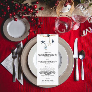 Carte de menu de Noël blanc bleu nordique
