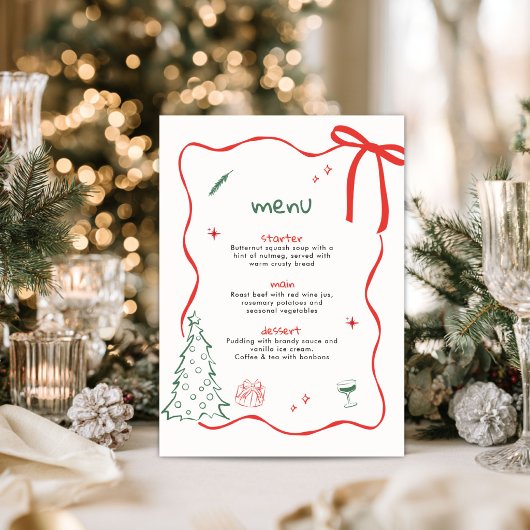 Carte de menu de Noël dessinée à la main de manièr