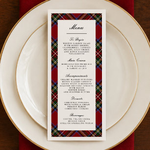 Carte de Menu de Noël Élégant Tartan Rouge pour le