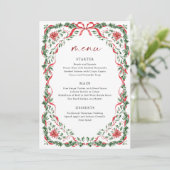 Carte de menu de Noël imprimable avec un ruban rou (Debout devant)